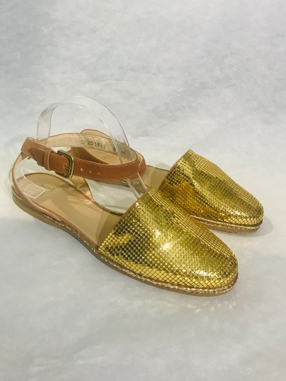 Stuart Weitzman Roman Mail Armor Espadrille Flats Metallic Mesh Leather Shoes 8